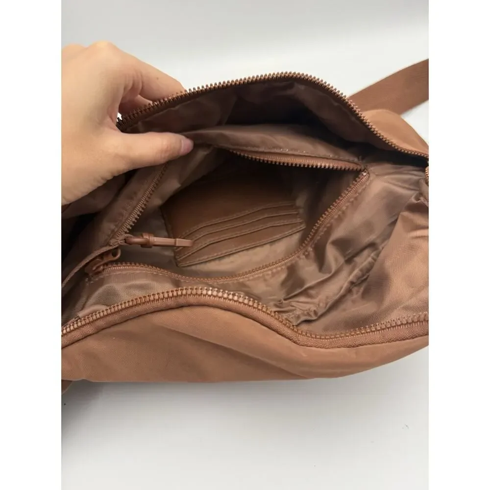 BÉIS Brown Nylon Sport Pack Belt Bag Crossbody Fanny Pack with Braided Rope